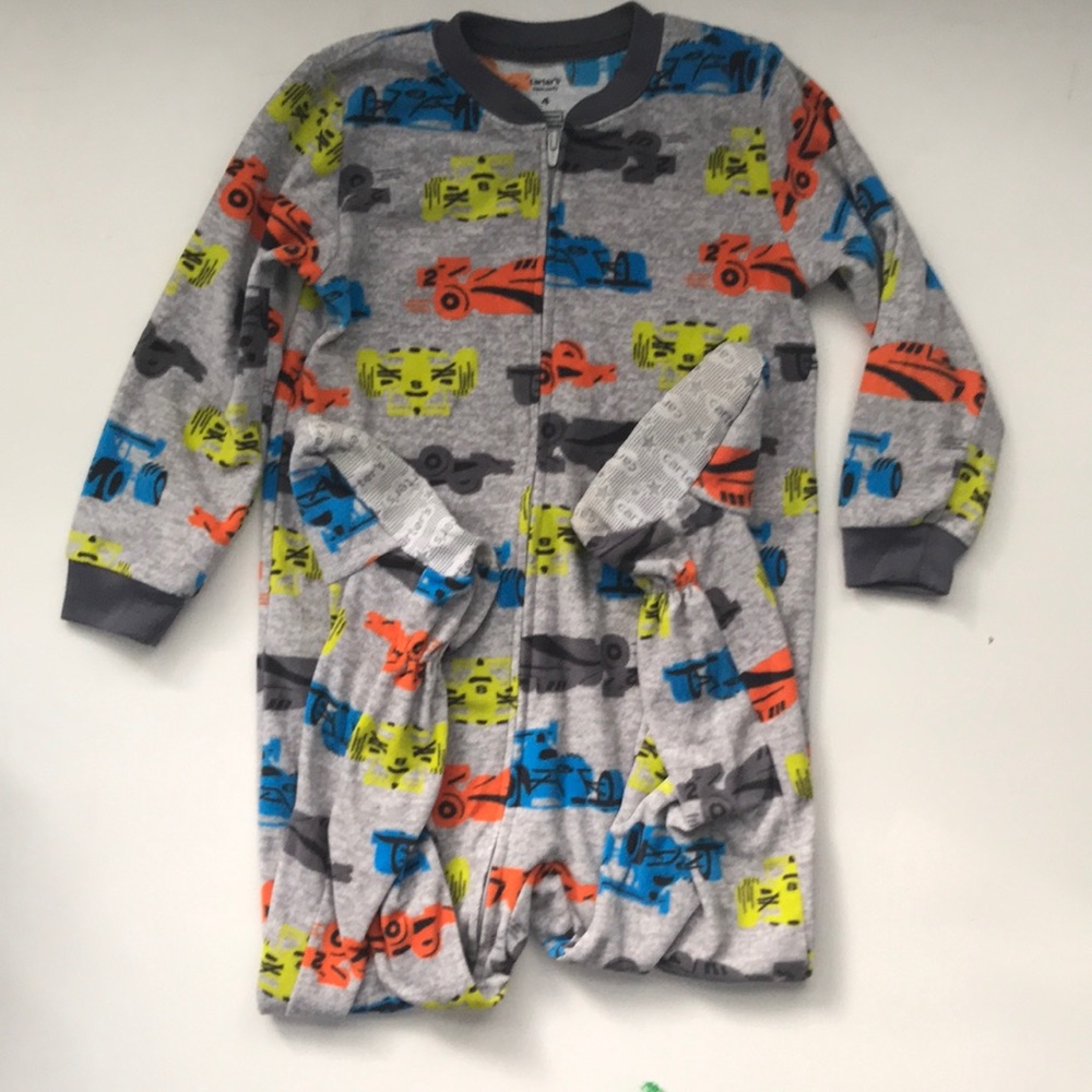 4T footed fleece pajamas, race cars single piece